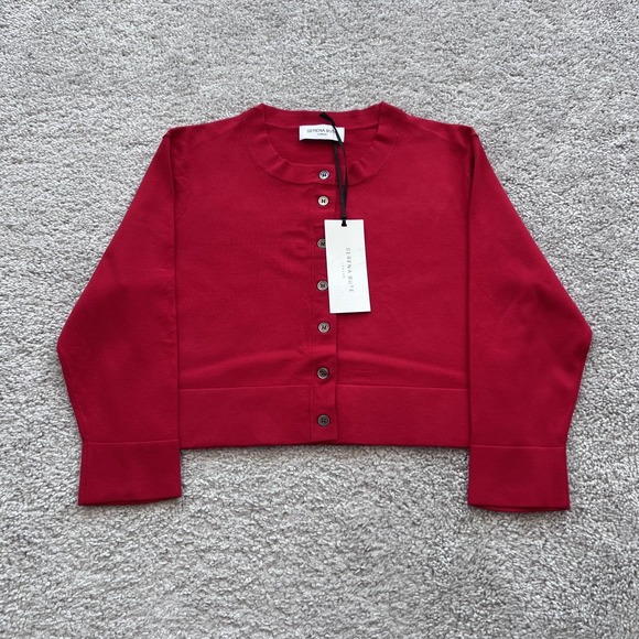 Serena Bute Sweaters - Serena Bute Fitted Cropped Cardigan Sweater Womens M Red Viscose‎ Blend Knit